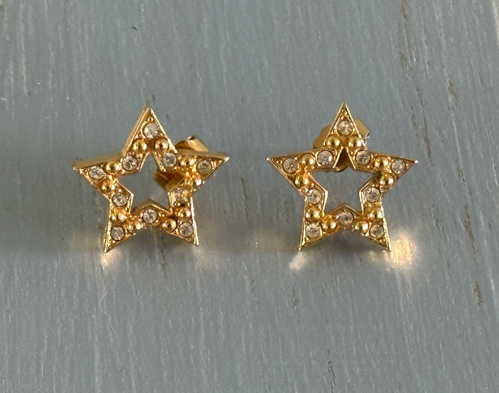 Wish Upon a Rhinestone Star Avon Vintage Pierced Earrings