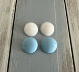 Lot of 2 Button Style Vintage Clip On Earrings Blue & White Fun & Cute