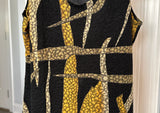 Impressions Vintage Travel Knit Top Sz M Black Gold Print w Metallic Threading