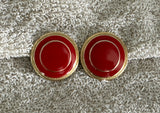 Retro Fantastic Vintage Clip On Earrings Gold Tone & Red Enamel