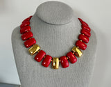 Amazing Vintage Napier Statement Necklace w Red & Gold Tone Links PAT#