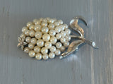 Stunning Vintage Crown Trifari Faux Pearl Cluster Flower Brooch