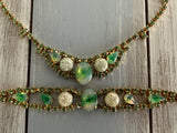 Vintage Necklace & Bracelet Jewelry Set Fleck & Moonglow Cabochons & Rhinestones