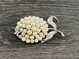 Stunning Vintage Crown Trifari Faux Pearl Cluster Flower Brooch