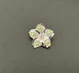 Little Sparkly Vintage Flower Brooch Pin w Green & AB Rhinestones