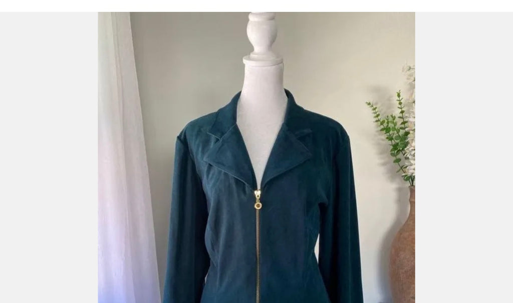 Dawn Joy Sz 11 / 12 SO COOL VINTAGE MICROSUEDE MICROFIBER JACKET BLAZER GREEN