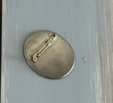 Unique Vintage Brooch Signed Japan White Enamel w Etched Niello Dancer