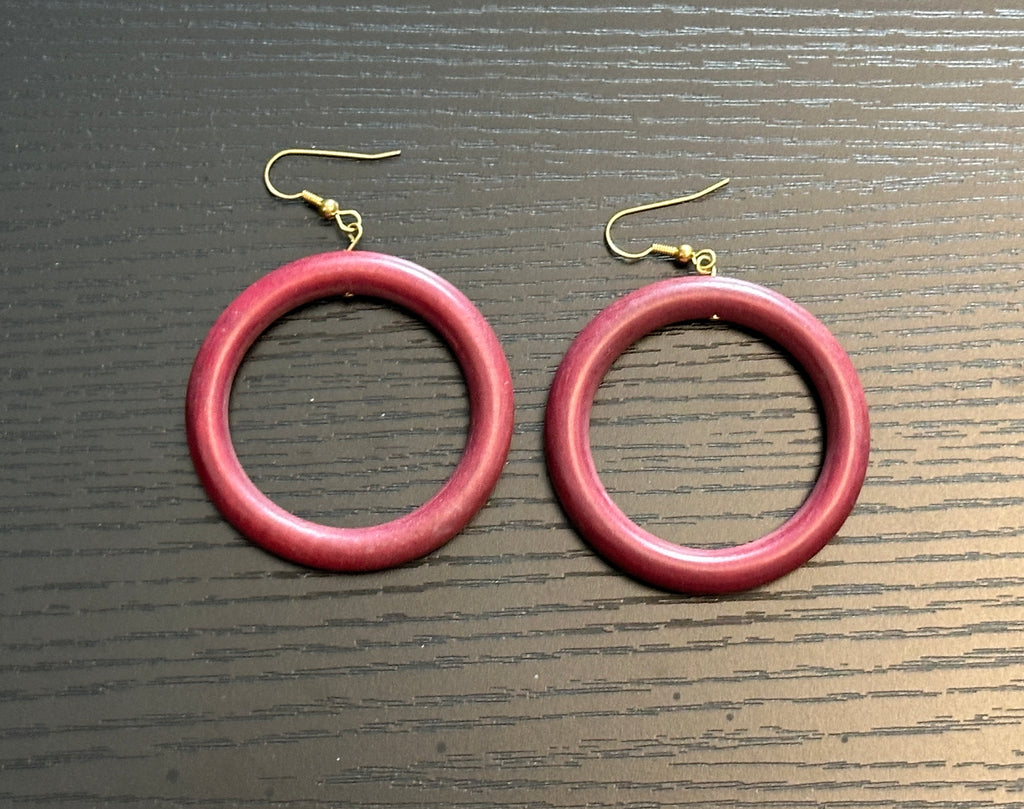 Super Cool Vintage Wood Hoop Dangle Pierced Earrings