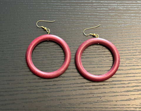 Super Cool Vintage Wood Hoop Dangle Pierced Earrings