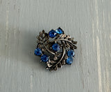 So Beautiful Blue Rhinestone Pewter Vintage Brooch. Lots of Sparkle!!