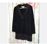 Allison Brittney Sz L Vintage Black Sweater Dress W Metallic Silver Details