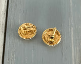 Napier Vintage Clip On Screw On Earrings Gold Tone Rope Frame Navy Blue Cabochons