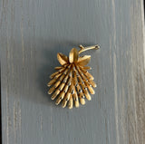 Crown Trifari Vintage Brooch Very Detailed Pinecone Gold Tone Shiny & Brushed