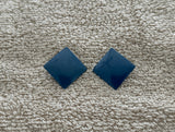 Fun Vintage Blue Enamel Diamond Shape Metal Pierced Earrings