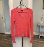 Le Tigre Sz M The Classic Pink Vintage V-Neck Argyle Sweater Gray & White Stripe Trim