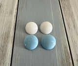 Lot of 2 Button Style Vintage Clip On Earrings Blue & White Fun & Cute