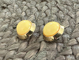 Super Cute Vintage Clip On Earrings Gold Tone Framed Yellow Cabochons