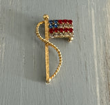 Spectacular Vintage Brooch The American Flag Gold Tone w Dazzling Rhinestones