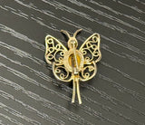 Beautiful Sarah Coventry Vintage Brooch Butterfly w Tiger Eye Scarab Rare