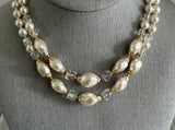 Vintage Multi Strand Necklace Faux Pearls AB Glass & Gold Tone Beads Japan