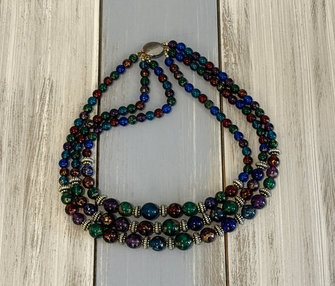 Gorgeous Multi Layer Beaded Vintage Necklace Green Blue Purple Burgundy Beads