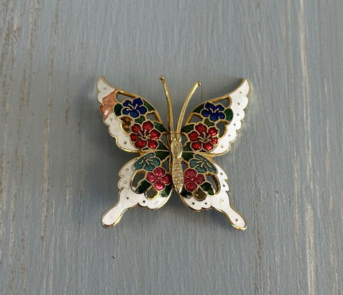Gorgeous Multi Color Cloisonne Vintage Butterfly Brooch