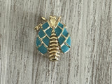 Adorable Little Vintage Bug Brooch Gold Tone w Blue Enamel