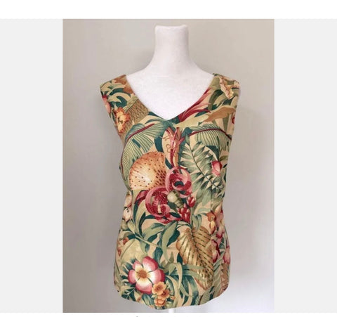Ultra Dress New York Sz 12 Vintage Top Sleeveless Beaded Tropical Print