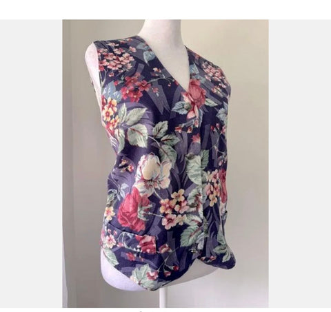 Orvis Sz S Vintage Blue Floral Vest w Metal Buttons Beautiful 80's