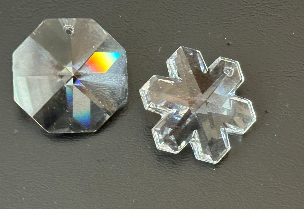 Two Glass Crystal Faceted Vintage Pendants Beautiful Snowflake & Octagon
