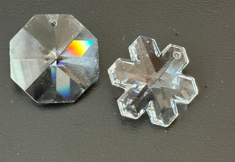 Two Glass Crystal Faceted Vintage Pendants Beautiful Snowflake & Octagon