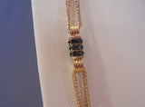 Vintage Longer Length Multi Chain Necklace Gold Tone w Green Rhinestones Links