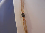 Vintage Longer Length Multi Chain Necklace Gold Tone w Green Rhinestones Links