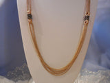 Vintage Longer Length Multi Chain Necklace Gold Tone w Green Rhinestones Links