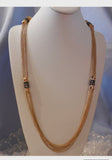 Vintage Longer Length Multi Chain Necklace Gold Tone w Green Rhinestones Links