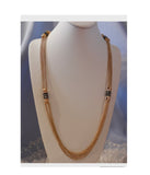 Vintage Longer Length Multi Chain Necklace Gold Tone w Green Rhinestones Links