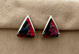 Super Retro Cool Enamel Funky Pierced Earrings Gold Tone Red Blue Enamel