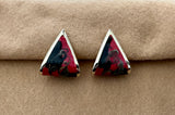 Super Retro Cool Enamel Funky Pierced Earrings Gold Tone Red Blue Enamel
