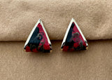 Super Retro Cool Enamel Funky Pierced Earrings Gold Tone Red Blue Enamel