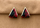Super Retro Cool Enamel Funky Pierced Earrings Gold Tone Red Blue Enamel