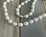 Vintage Fantastic Longer Length White & Gold Tone Beaded Necklace