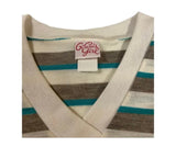 NWT Ginnis Girl Adorable Vintage Knit Top Sz L Off White Beige & Teal Striped