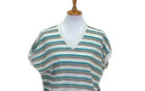 NWT Ginnis Girl Adorable Vintage Knit Top Sz L Off White Beige & Teal Striped