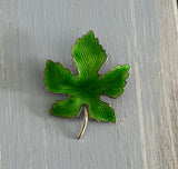 Vintage Jewelry Set Brooch & Clip On Earrings Green Enamel Maple Leaves Leaf