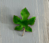 Vintage Jewelry Set Brooch & Clip On Earrings Green Enamel Maple Leaves Leaf