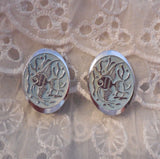 Made in Germany Unique Vintage Clip On Earrings Open Metal Work w Tropical Fish