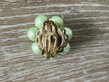 Beautiful Vintage Beaded Cluster Clip On Earrings w Green Beads Signed Japan