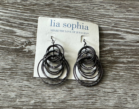Lia Sophia Voltage Dangle Pierced Earrings Multiple Black Sparkly Hoops