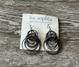 Lia Sophia Voltage Dangle Pierced Earrings Multiple Black Sparkly Hoops