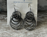 Lia Sophia Voltage Dangle Pierced Earrings Multiple Black Sparkly Hoops
